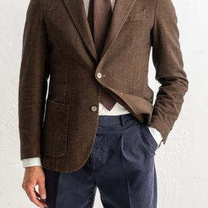 Herringbone Cotton Blazer Brown