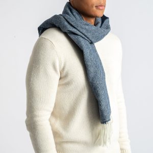 Herringbone Wool Scarf Navy