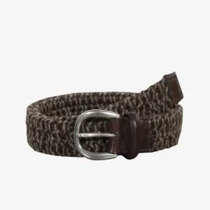 TOLOSA BRAIDED WOOL AND LEATHER BELT BROWN/BEIGE