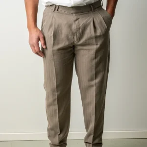 Carrot Two Pleat Cotton Linen Trouser KHAKI GREY