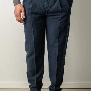 Carrot Two Pleat Cotton Linen Trouser Navy