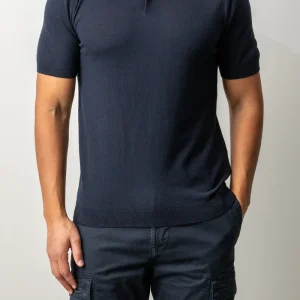 Knitted Button Polo SS Navy