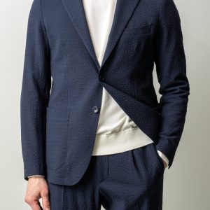 Luxury Seersucker Drawstring Suit Navy