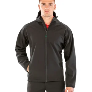 Återvunnen 3-lagers tryckbar Softshell med huva