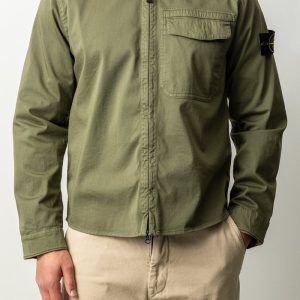 Stretch Organic Cotton Satin Overshirt 1200015 MILITARY GREEN