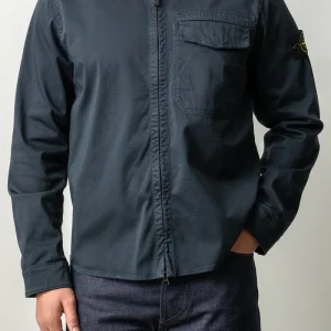 Stretch Organic Cotton Satin Overshirt 1200015 Navy Blue